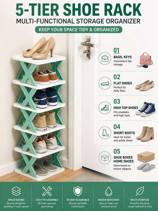 Adjustable Shoe Stand Organizer Stackable Storage Bedroom entryway Slots Shelf Footwear Rack