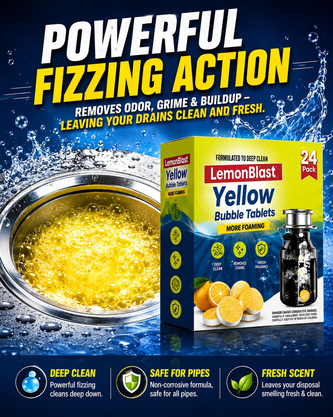 Foaming Drain Cleaning Tablets for Sink, Pipes & Disposal