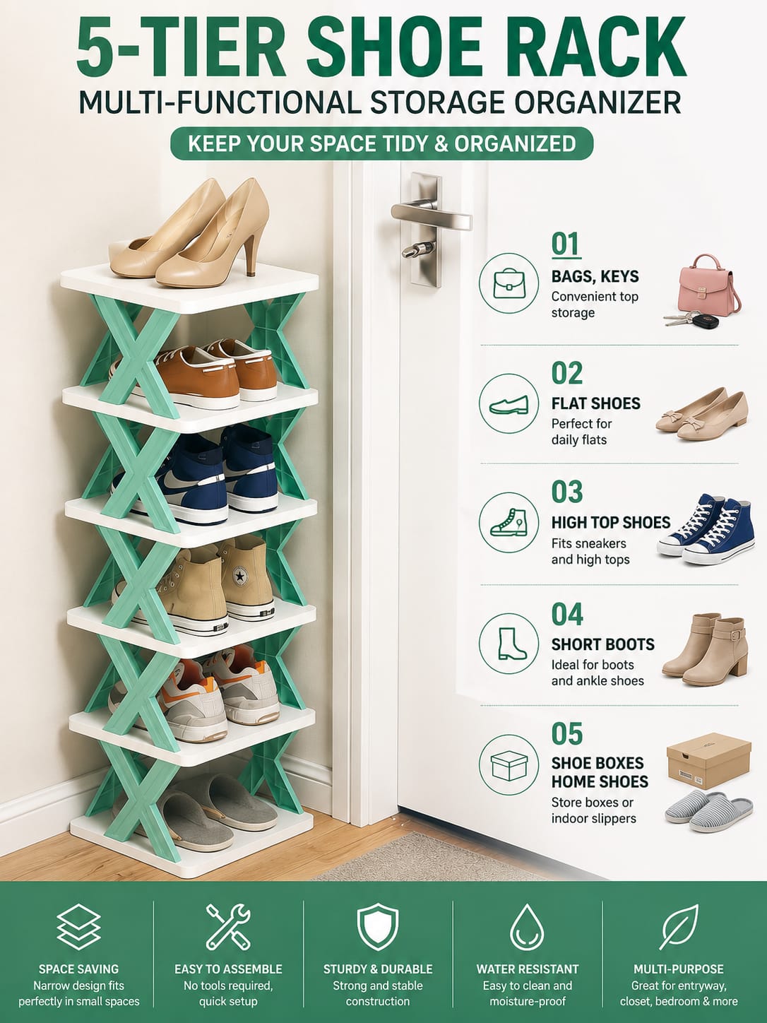 Adjustable Shoe Stand Organizer Stackable Storage Bedroom entryway Slots Shelf Footwear Rack