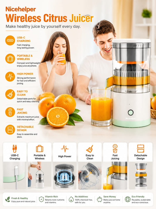 Electric Juicer Orange Squeezer Citrus Press Lemons, Portable USB Charging Electric Juicer